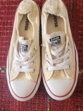 Converse Low Top Canvas Sneakers - Cream with Red Stripe